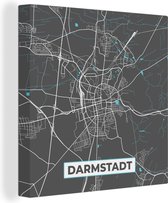 Canvas Schilderij Stadskaart – Kaart – Darmstadt – Blauw – Duitsland – Plattegrond - 20x20 cm - Wanddecoratie