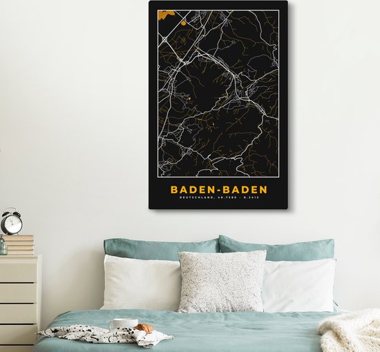 Tableau sur Toile City Map – Map – Baden Baden – Or – Allemagne – Map - 120x180 cm - Décoration murale XXL