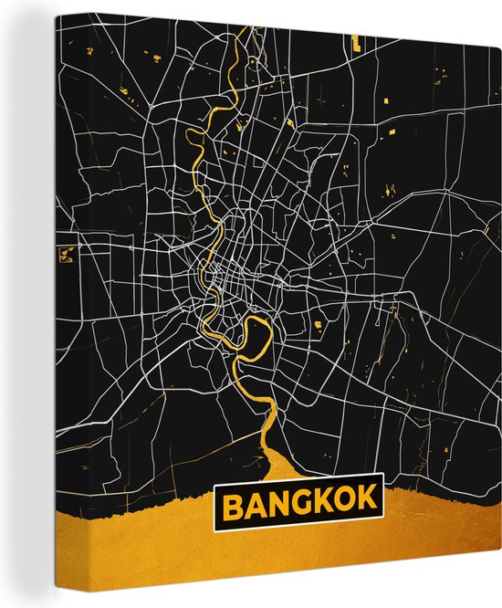 Canvas Schilderij Kaart - Bangkok - Goud - Plattegrond - Stadskaart - 50x50 cm - Wanddecoratie