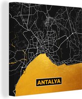 Canvas Schilderij Antalya - Goud - Plattegrond - Stadskaart - Kaart - 90x90 cm - Wanddecoratie