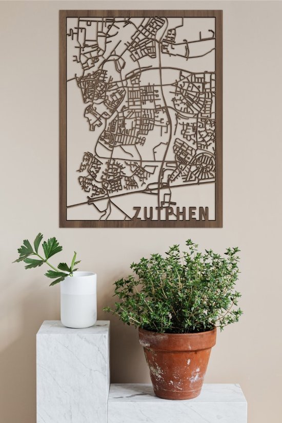 Houten Stadskaart Zutphen Notenhout 30x40cm Wanddecoratie Voor Aan De Muur City Shapes