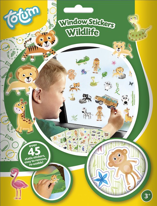 Totum 55 Wildlife raamstickers - jungle en dierentuindieren - statische verplaatsbare stickers - voor thuis en onderweg - schoencadeautje Sinterklaas