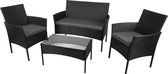 Lifetime Garden Tuinset - Berlijn Loungeset - 4 Stuks - Tuinstoelen, Loveseat en Tafel - Rotan - Zwart - Tuin, Balkon en Terras