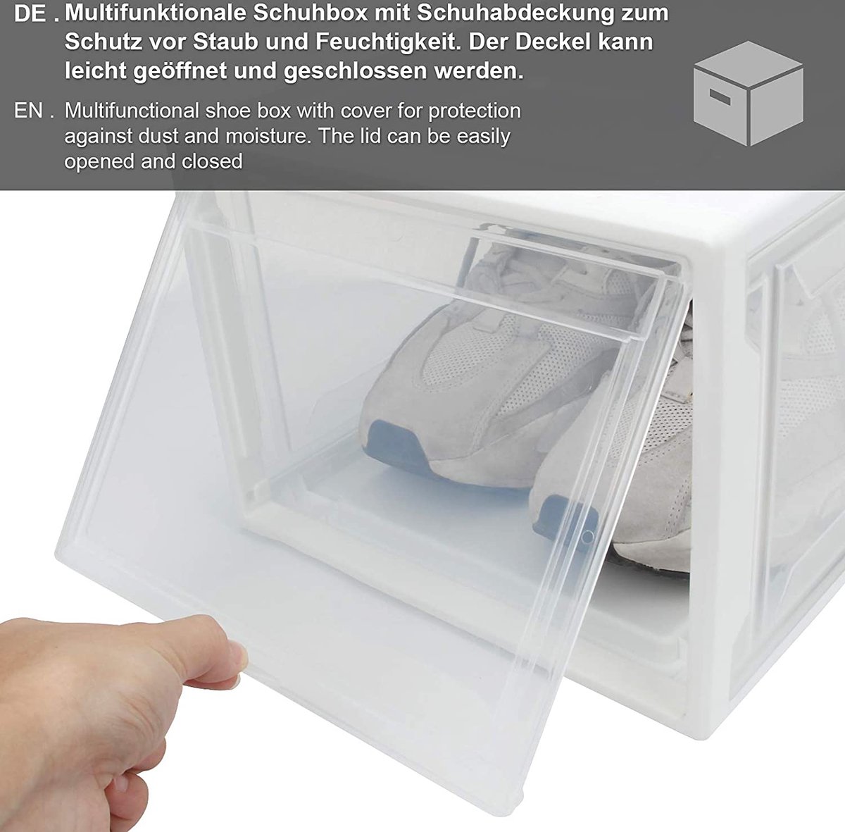 Schoenendoos, set van 3, stapelbare schoenenopberger, plastic doos met doorzichtige...