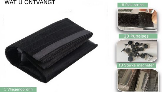 JEAS - Magnetisch Vliegengordijn - 210 x 90cm - Horgordijn - Hordeur - Deurgordijn - Zwart