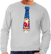 Foute kersttrui / sweater stropdas met kerstman print grijs voor heren M
