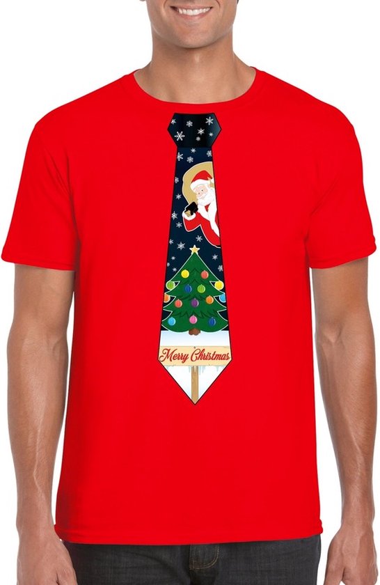 Perceptie herhaling ondernemer Rood kerst T-shirt voor heren - Kerstman en kerstboom stropdas print M |  bol.com