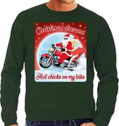 Foute Kersttrui / sweater - Christmas dreams hot chicks on my bike - motorliefhebber / motorrijder / motor fan groen voor heren - kerstkleding / kerst outfit S