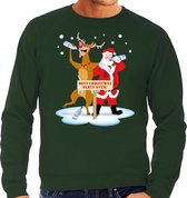 Grote maten foute kersttrui / sweater dronken kerstman en rendier Rudolf - groen voor heren - Kersttruien / Kerst outfit XXXXL