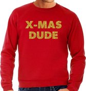 Foute Kersttrui / sweater - x-mas dude - goud / glitter - rood - heren - kerstkleding / kerst outfit XL