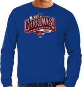 Merry Christmas Kerstsweater / Kerst trui blauw voor heren - Kerstkleding / Christmas outfit S