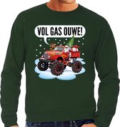 Foute Kersttrui / sweater - Santa op monstertruck / truck - vol gas ouwe - groen voor heren - kerstkleding / kerst outfit L