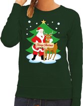 Foute kersttrui / sweater met de kerstman en rendier Rudolf groen voor dames - Kersttruien 2XL