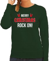 Merry Christmas Rock on foute Kersttrui - groen - dames - Kerstsweaters / Kerst outfit XL