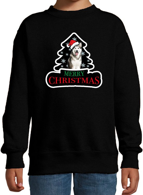 Pull de Noël Animaux husky noir enfants - Wrong dogs Pull de Noël garçon/fille - Tenue de Noël amoureux des animaux 14-15 ans ( outfit )