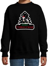 Dieren kersttrui koe zwart kinderen - Foute koeien kerstsweater jongen/ meisjes - Kerst outfit dieren liefhebber 98/104