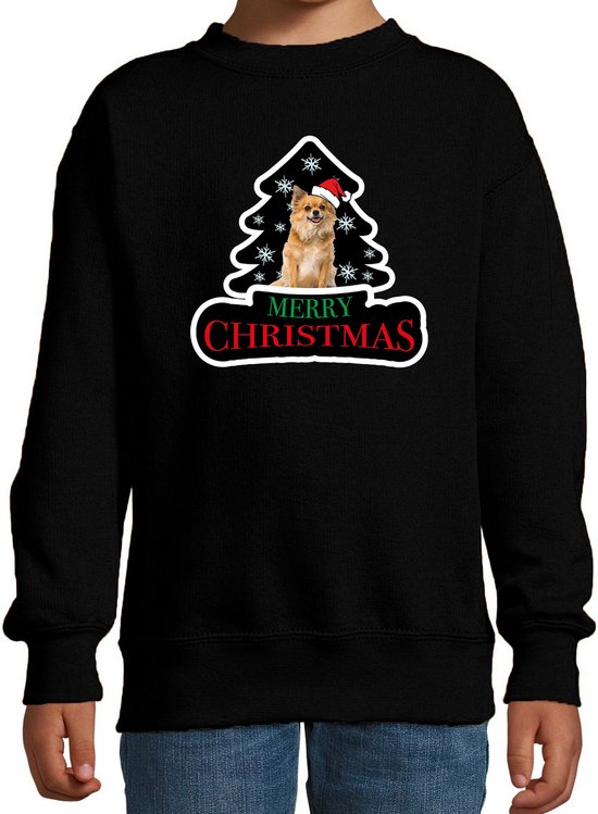 Dieren kersttrui chihuahua zwart kinderen – Foute honden kerstsweater jongen/ meisjes – Kerst outfit dieren liefhebber 98/104