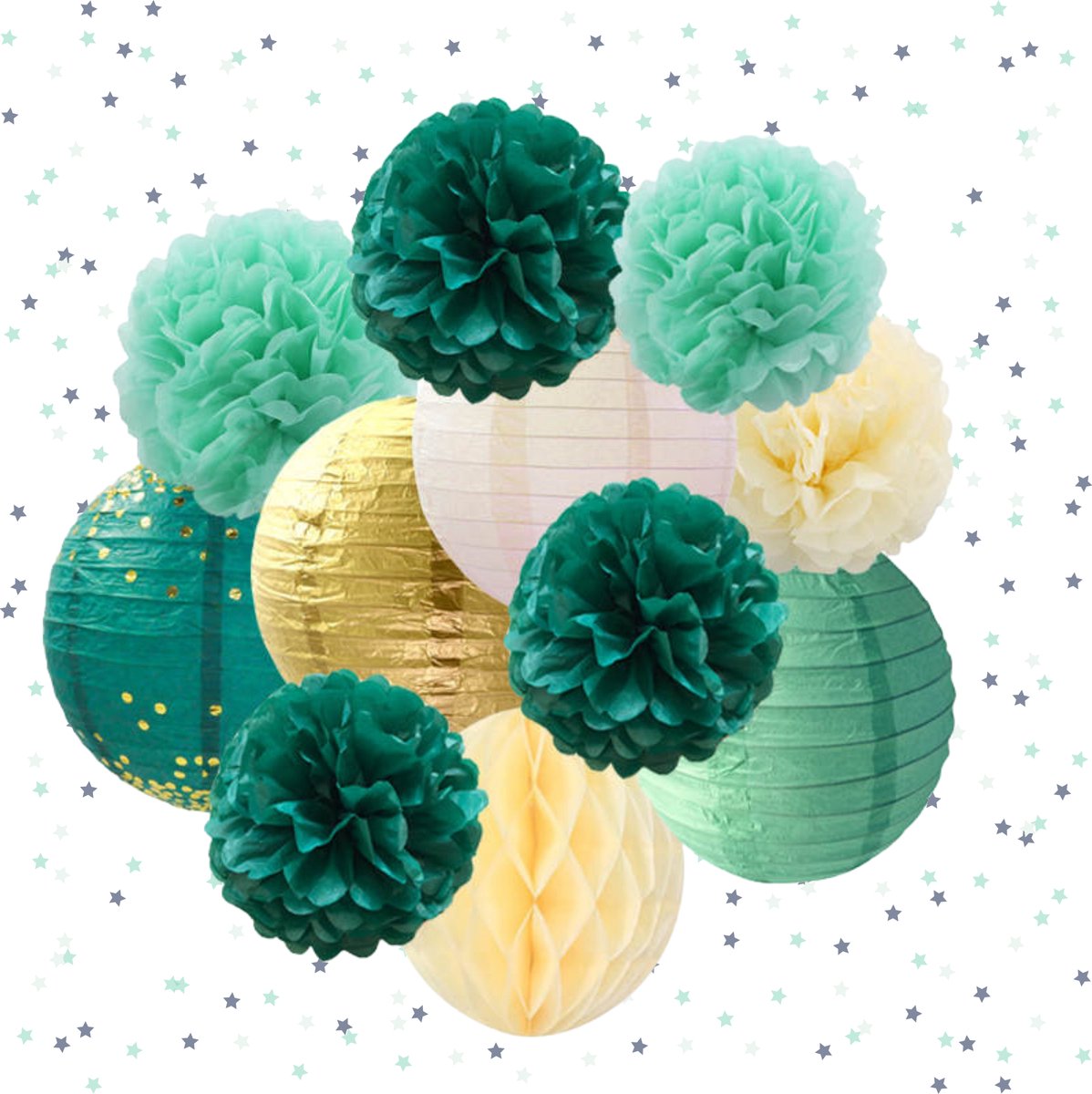 Joya Party® Pompom en Lampionnen Feest Versiering Groen | Decoratie | Verjaardag, Jubileum & Bruiloft | Groen - Joya Party