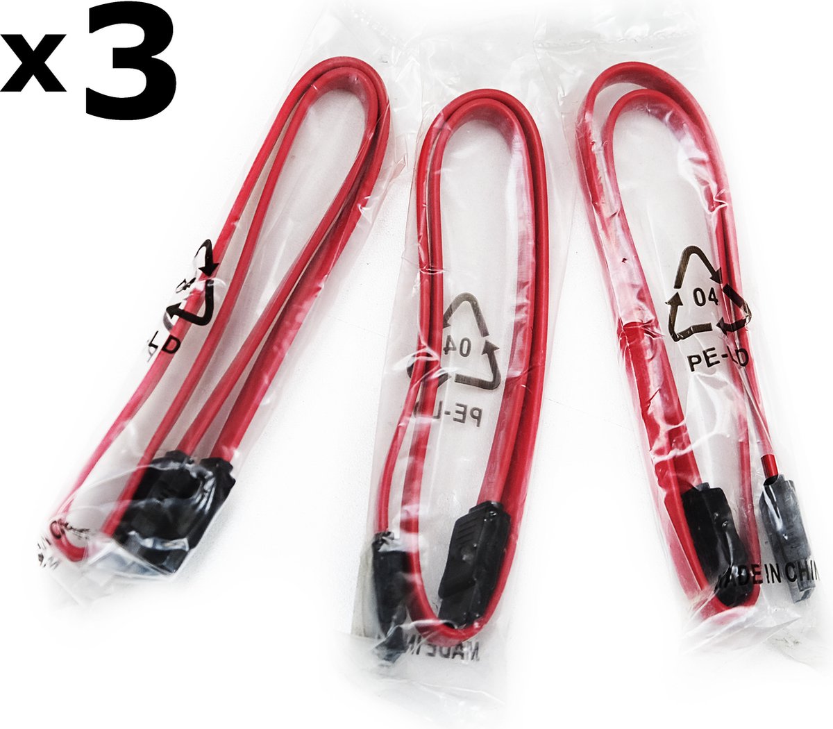 SATA kabel x 3 stuks - Rood SATA-kabel - Serial ATA 45 cm Rood Kabel (3 stuks)