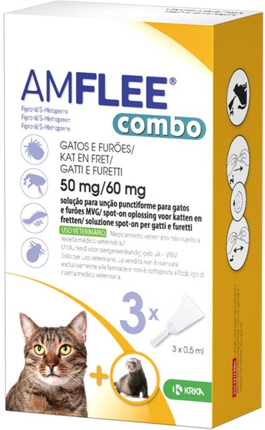 Amflee Spot On Combo Anti Vlooien en Teken Druppels Kat vanaf 1 kg 3 pipetten