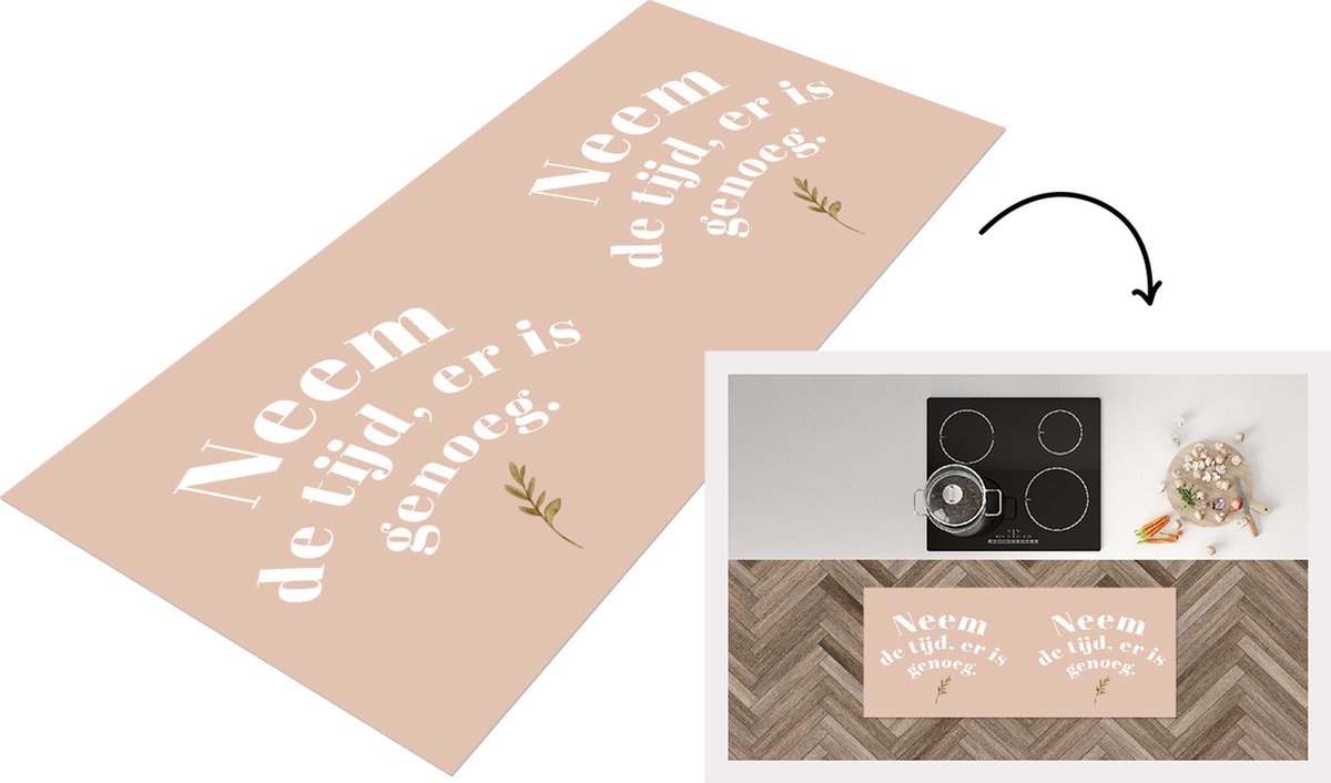 KitchenYeah Keukenloper - Loper keuken - Spreuken - Quotes - Neem de tijd, er is genoeg - WC - 120x50 cm - Keukenloper vinyl Multicolor