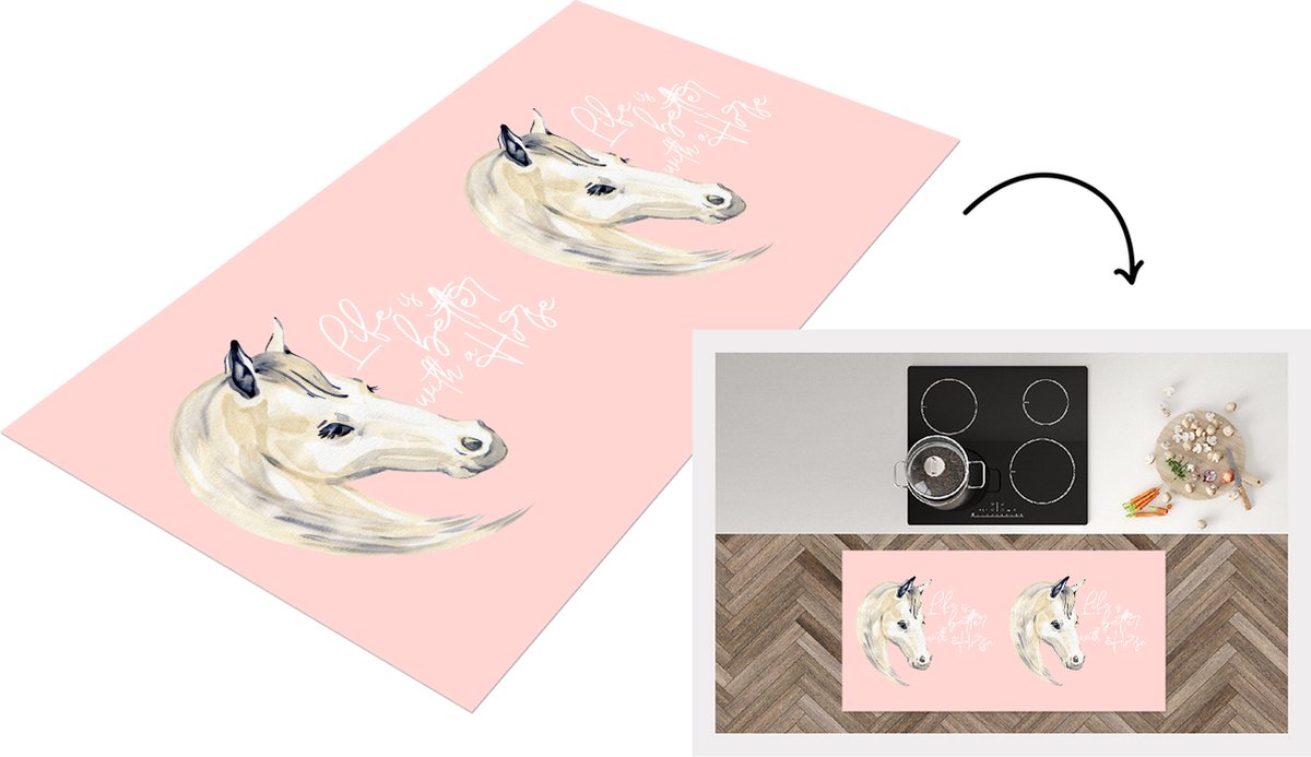 KitchenYeah Keukenloper - Loper keuken - Quotes - Paard - Life is better with a horse - Spreuken - 120x60 cm - Keukenloper vinyl Multicolor