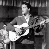 Poster / Papier - Filmsterren / Retro - Elvis Presley in wit / grijs / zwart - 80 x 80 cm