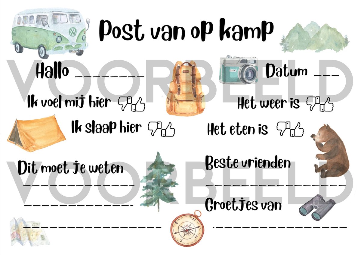 Kampkaartjes - Pakket met 8 kaartjes voor op kamp - kampbriefjes - brieven van op kamp v.2 - INTO THE WILD