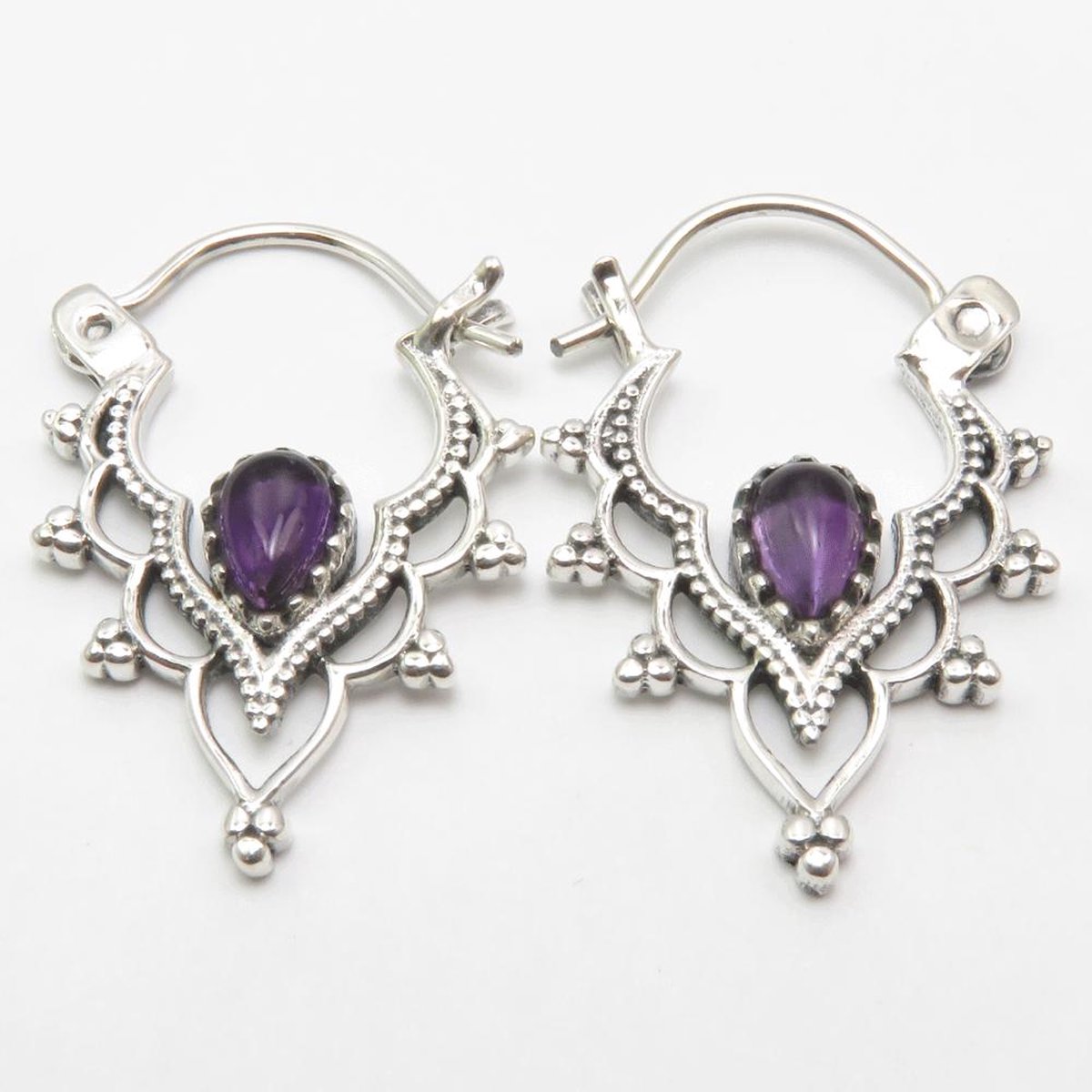 Natuursieraad - 925 sterling zilver amethist oorringen - boho edelsteen sieraad - natuursteen