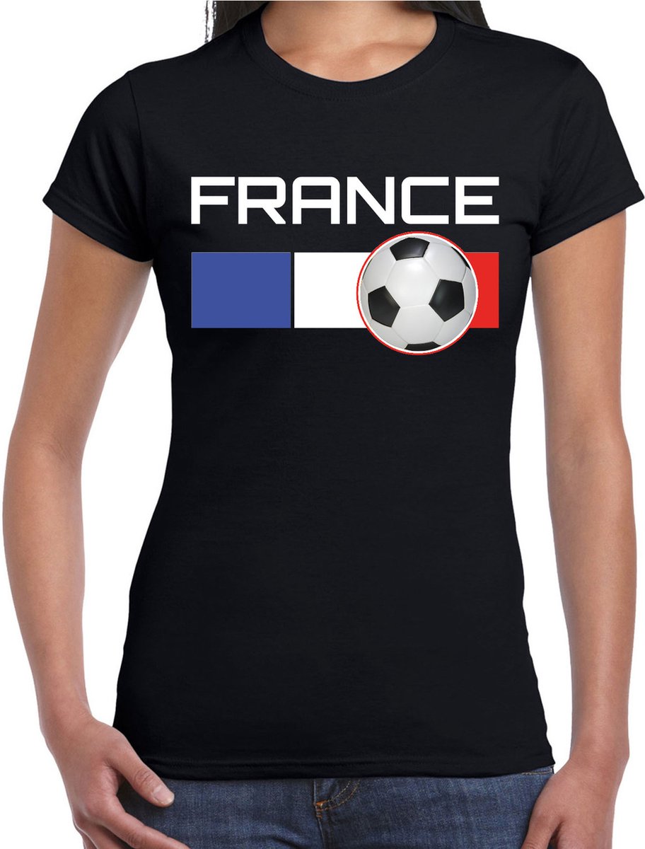 France / Frankrijk voetbal / landen t-shirt met voetbal en Franse vlag - zwart - dames - Frankrijk landen shirt / kleding - EK / WK / Voetbal shirts L