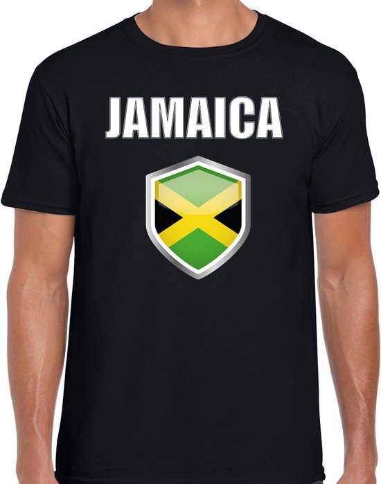 Jamaica vlag thema landen t-shirt - zwart - voor heren - Supporters kleding - korte mouwen - vlaggen schild L