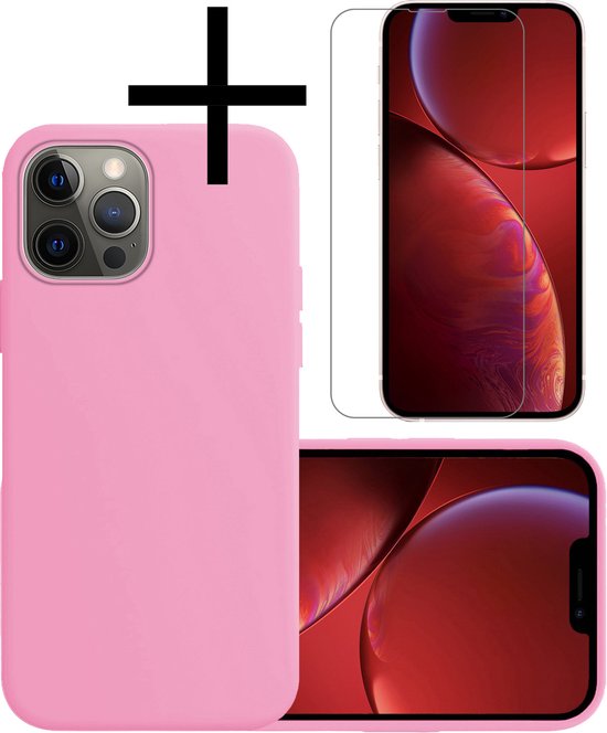 Coque iPhone 13 Pro Max en Siliconen avec protection d'écran à encoche fermée - Rose clair
