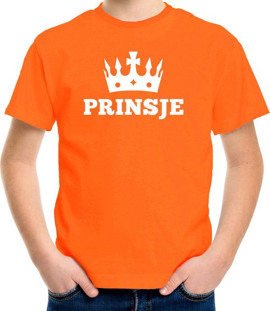 Oranje Prinsje met kroon t-shirt jongens - Oranje Koningsdag kleding 122/128