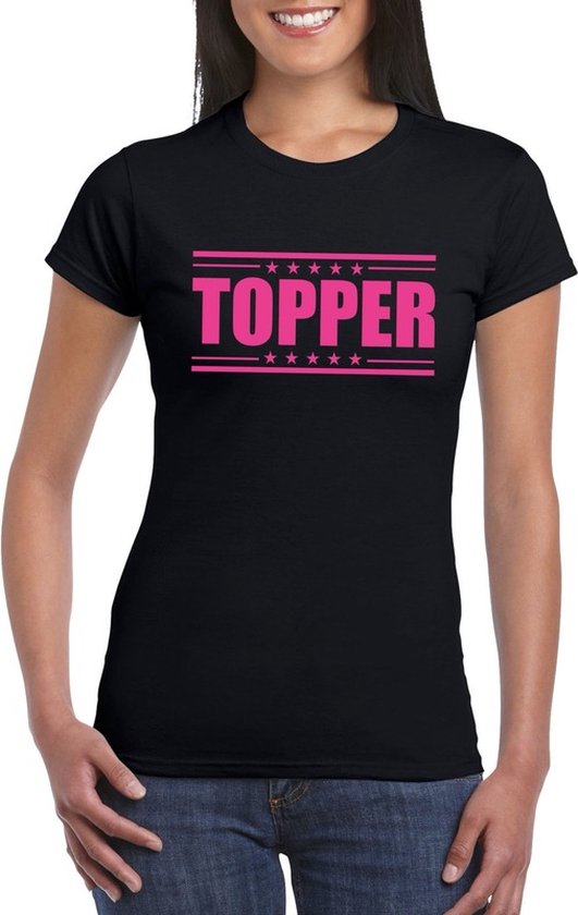 Topper t-shirt zwart met roze bedrukking dames M bol