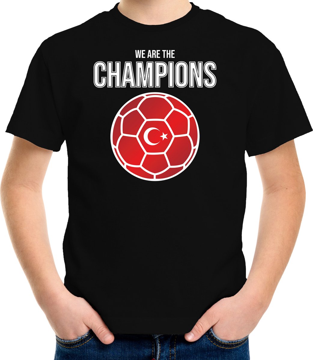 Turkije EK/ WK supporter t-shirt - we are the champions met Turkse voetbal - zwart - kinderen - kleding / shirt 146/152