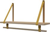 Plankje Roe 70cm - Handles and more® | OKERGEEL (Complete set: leren plankdragers + plank eikenhout + roede)
