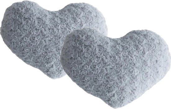 2x stuks pluche kussens hart grijs - 28 x 36 cm - Sierkussens voor binnen