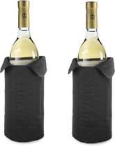 2x stuks zwarte flessenkoelers koelhoes zwart voor flessen 32 x 23 cm - Klittenbandsluiting - Wijnflessen/drankflessen koelelement