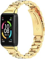 Stalen Smartwatch bandje - Geschikt voor Honor Band 6 stalen band - goud - Strap-it Horlogeband / Polsband / Armband