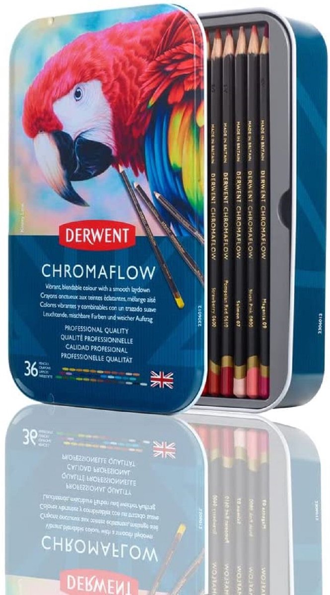 Derwent Chromaflow Kleurpotloden in Blik - 36 Potloden met Zachte Kern - Assorti