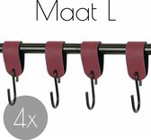 4x Leren S-haak hangers - Handles and more® | BORDO - maat L (Leren S-haken - S haken - handdoekkaakje - kapstokhaak - ophanghaken)