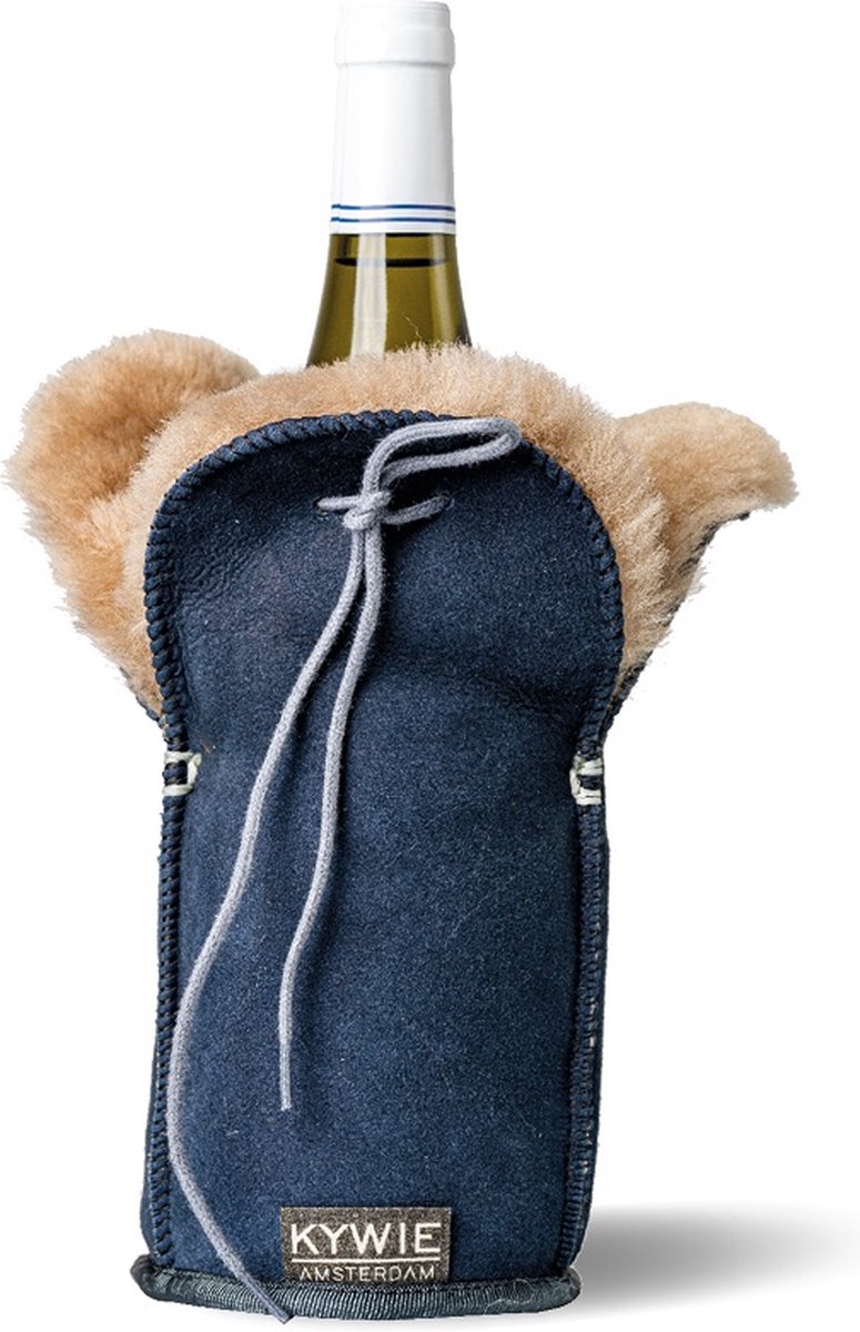 KYWIE Champagne koeler van 100% natuurlijk schapenvacht - kleur: Blauw