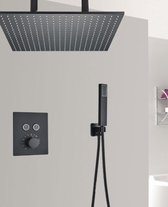 SaniSupreme® Inbouw Plafond Thermostatische Doucheset San Francisco 2 weg 50 cm regendouche vierkant mat zwart