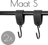 2x Leren S-haak hangers - Handles and more® | VINTAGE BLACK - maat S (Leren S-haken - S haken - handdoekkaakje - kapstokhaak - ophanghaken)