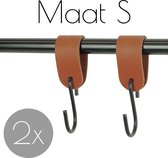 2x Leren S-haak hangers - Handles and more® | COGNAC - maat S (Leren S-haken - S haken - handdoekkaakje - kapstokhaak - ophanghaken)