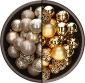 Bellatio Decorations Kerstballen mix - 74-delig - parel champagne en goud - 6 cm - kunststof