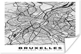 Poster Plattegrond – Brussel – Zwart Wit – Stadskaart - Kaart - 90x60 cm