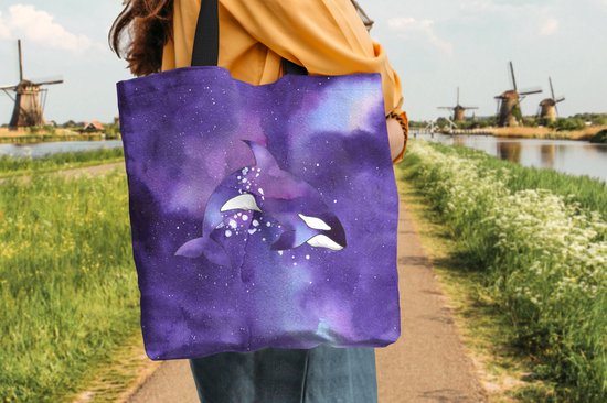 Sac bandoulière - Sac de plage - Shopper Fish - Orque - Violet - Aquarelle - 40x40 cm - Sac coton