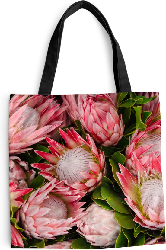 Sac bandoulière - Sac de plage - Shopper Fleurs - Rose - Protea - 40x40 cm - Sac en coton