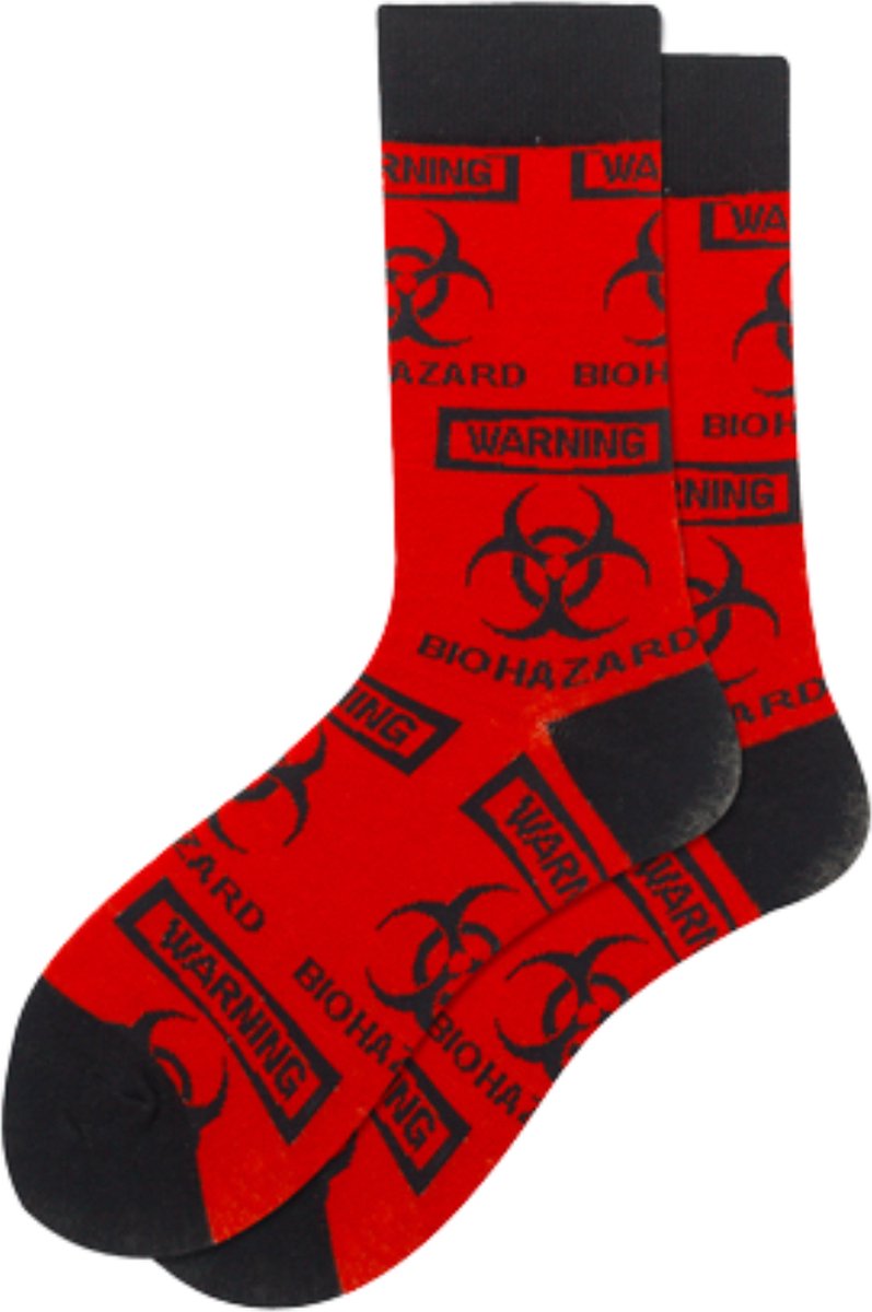 Winkrs - Biohazard Sokken - Warning, toxic – Rood/Zwart Design – Unisex – Maat 38–42